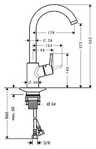 Смеситель для кухни Hansgrohe Talis M52 270 1jet хром 14870000 Смеситель для кухни Hansgrohe Talis M52 270 1jet хром 14870000, 2
