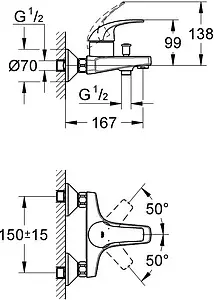 Смеситель для ванны Grohe BauCurve хром 32806000, 2