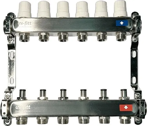 Группа коллекторная без расходомеров 6 отводов 1&quot;в/в x ¾&quot;ек Uni-fitt OPTIMAL 451B4306.RU