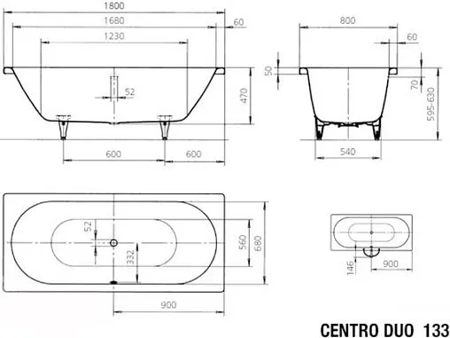 Ванна стальная Kaldewei Centro Duo 180x80 mod. 133 anti-slip+easy-clean белый 283330003001