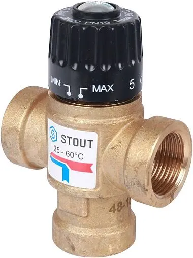 Трехходовой термостатический смесительный клапан ¾&quot; +35...+60°С Kvs 1.6 Stout SVM-0110-166020