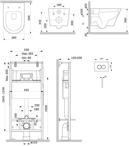 Комплект 6 в 1 Am.Pm Sense FlashClean IS100151.741701 с кнопкой хром глянцевый