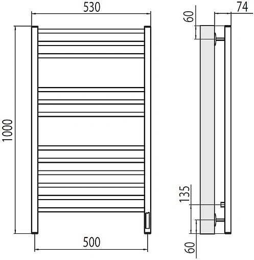 Полотенцесушитель электрический лесенка Terminus Ватикан П12 500х1000 электро sensor quick touch полированная сталь 4670078526205