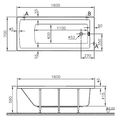 Ванна акриловая VitrA Neon 160x70 52520001000