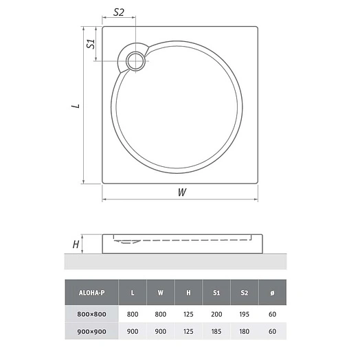 Поддон для душа акриловый низкий 900x900мм Roltechnik Aloha-P 8000149