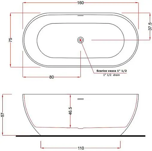 Ванна отдельностоящая из искусственного камня Treesse Clivia 160x75 матовый белый V446BO