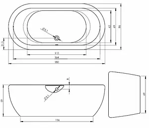 Ванна акриловая отдельностоящая Riho DUA 180x86 белый/панель черный BD0166500000000, 3