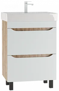 Тумба-умывальник напольная Домино Bruno 60 белый/дуб вотан DBr2903T+4607152361674, 1