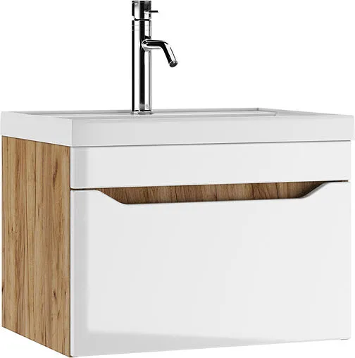 Тумба под умывальник подвесной Айсберг Ева 60 белый/дуб вотан DA5906T