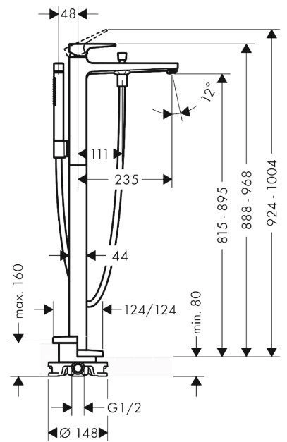 Смеситель для ванны Hansgrohe Metropol чёрный матовый 32540670