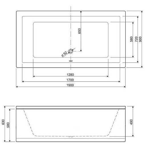 Ванна акриловая Cezares Plane 190x90