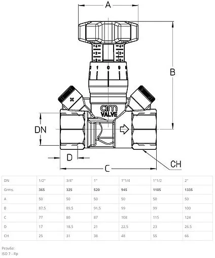 Балансировочный клапан 2"в х 2"в Kvs 15.06 Cimberio CIM 787OT/2NYL 2