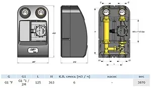 Насосный модуль с 3-х ходовым смесительным клапаном 1½"н х 1"в Barberi 07G 025 00X без насоса Насосный модуль с 3-х ходовым смесительным клапаном 1½"н х 1"в Barberi 07G 025 00X без насоса, 2