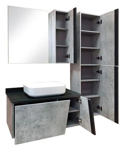 Шкаф-пенал подвесной Comforty Эдинбург 40 бетон светлый/чёрный 00004147998CF