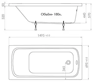 Ванна акриловая Triton Стандарт 150x70 Н0000099328 Ванна акриловая Triton Стандарт 150x70 Н0000099328, 2