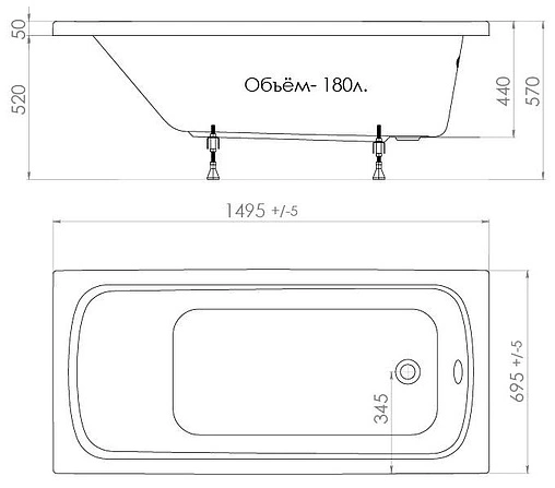 Ванна акриловая Triton Стандарт 150x70 Н0000099328