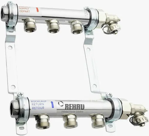 Группа коллекторная распределительная 3 отвода 1&quot;н/н x ¾&quot;ек Rehau HLV 11102041001