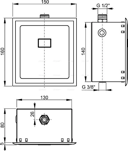 Автоматическое устройство смыва для писсуара (на батарейках 6V) пластик AlcaPlast нержавеющая сталь ASP4-B