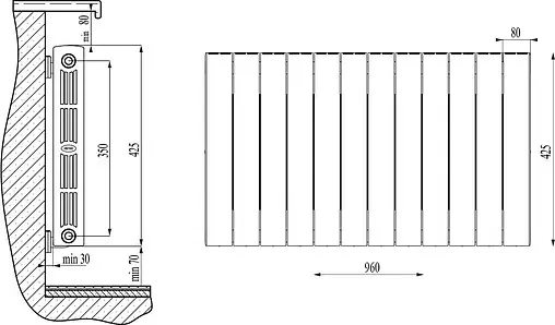 Радиатор биметаллический 12 секций Rifar SUPReMO 350 RS35012
