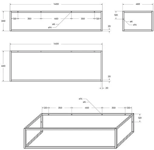 Консоль подвесная BelBagno 140 чёрный матовый EK-140-ST