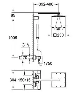 Душевая система с термостатом для душа Grohe Euphoria Cube XXL System 230 хром 26087000 Душевая система с термостатом для душа Grohe Euphoria Cube XXL System 230 хром 26087000, 2