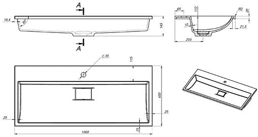 Тумба-умывальник подвесная Uperwood Barsa 100 дуб сонома/чёрный матовый 293020544 Тумба-умывальник подвесная Uperwood Barsa 100 дуб сонома/чёрный матовый 293020544