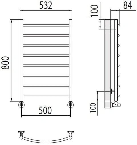 Полотенцесушитель водяной лесенка Terminus Классик П8 500х800 полированная сталь 4670078530271