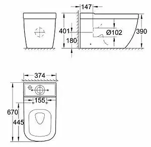 Чаша унитаза Grohe Euro Ceramic белый 3933800H Чаша унитаза Grohe Euro Ceramic белый 3933800H, 2