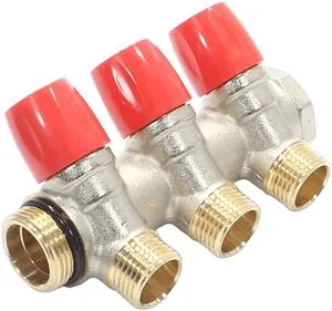 Коллектор регулирующий проходной 3 отвода красный ¾"в/н x ½"н General Fittings 6200E7N0504R3A, 1