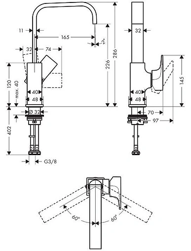 Смеситель для раковины Hansgrohe Metropol 230 чёрный матовый 32511670