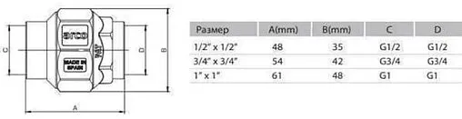 Клапан обратный пружинный ½&quot;в x ½&quot;в Arco Vitaq 191203