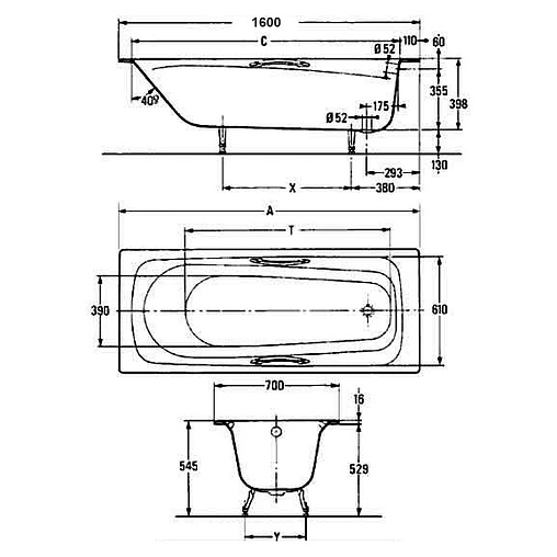 Ванна чугунная Jacob Delafon Melanie 160x70 E2935-00