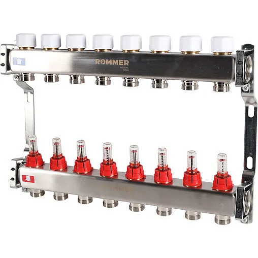 Группа коллекторная с расходомерами 8 отводов 1&quot;в/в x ¾&quot;ек Rommer RMS-1200-000008