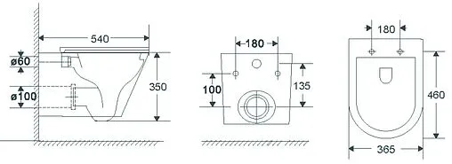 Унитаз подвесной безободковый Terminus Классик Tornado белый 02W54x36W