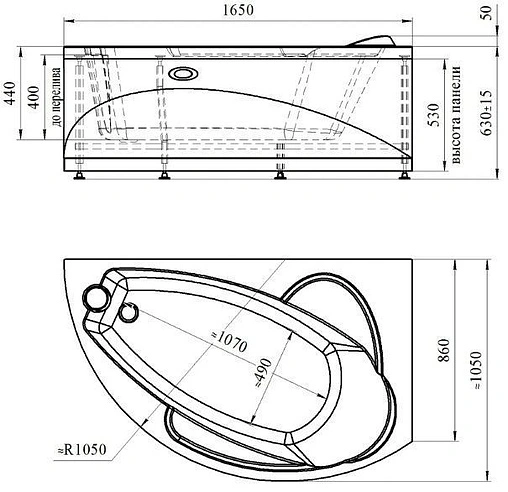 Панель для ванны фронтальная правая Radomir Варна 165 R белый 2-21-0-2-0-234