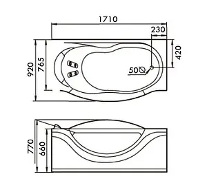 Ванна акриловая с гидромассажем Gemy 171x92 R G9072 B R, 2