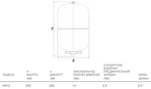 Гидроаккумулятор Aquasystem AR 12л 10 бар 1301101, 2