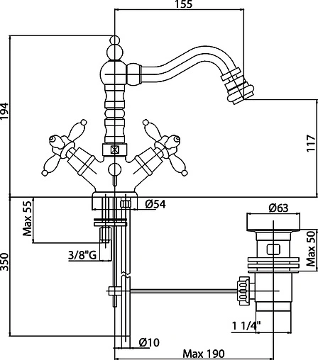 Смеситель для биде Cezares Nostalgia хром NOSTALGIA-BS2-01