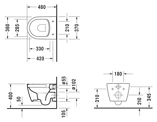 Унитаз подвесной безободковый Duravit ME by Starck белый 2530090000