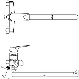 Смеситель для ванны с длинным изливом Swedbe Venado хром 1650 Смеситель для ванны с длинным изливом Swedbe Venado хром 1650, 2