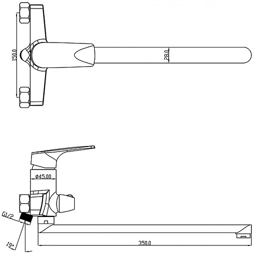 Смеситель для ванны с длинным изливом Swedbe Venado хром 1650