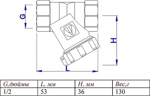 Фильтр угловой сетчатый ½&quot;в x ½&quot;в Valtec VT.193.N.04