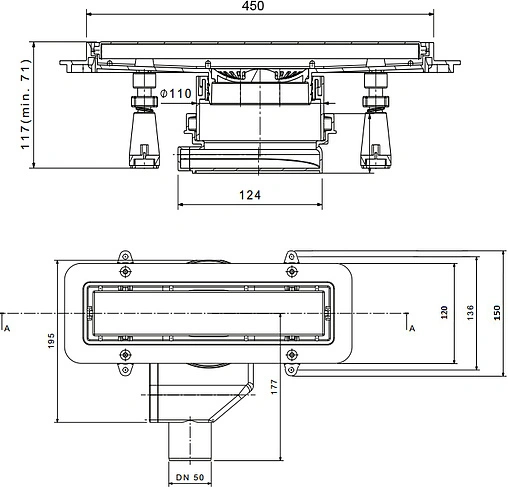 Лоток душевой Set 450мм h=52мм 0.8л/сек Pestan Confluo Premium Line 450 13100002 Лоток душевой Set 450мм h=52мм 0.8л/сек Pestan Confluo Premium Line 450 13100002