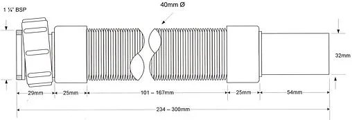 Слив гофрированный Mc Alpine 1¼x32мм L=234-300мм MRMF1-03