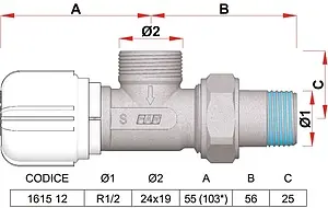 Вентиль терморегулирующий угловой M24x19 x ½"н Far FT 1615 C12 Вентиль терморегулирующий угловой M24x19 x ½"н Far FT 1615 C12, 2