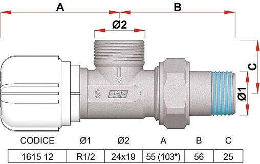 Вентиль терморегулирующий угловой M24x19 x ½&quot;н Far FT 1615 C12