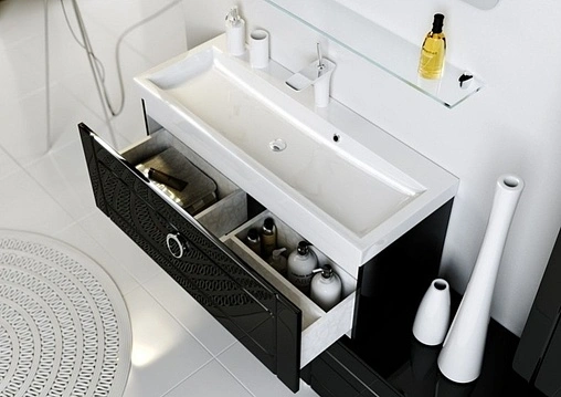 Тумба-умывальник подвесная Aqwella Infinity 100 чёрный Inf.01.10/001/BLK+Inf.10.04.D