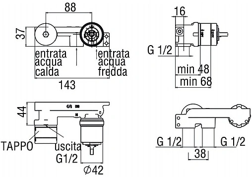 Скрытая часть смесителя для раковины Nobili WE00198