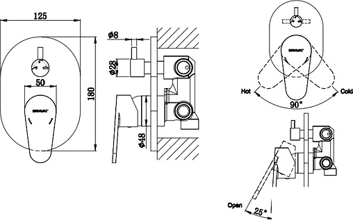 Смеситель для ванны скрытого монтажа Bravat Eler хром FB848238CP-3-RUS Смеситель для ванны скрытого монтажа Bravat Eler хром FB848238CP-3-RUS