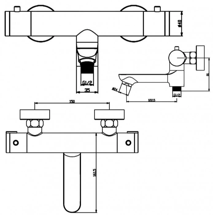 Термостат для ванны Swedbe Hermes чёрный матовый 9045B Термостат для ванны Swedbe Hermes чёрный матовый 9045B